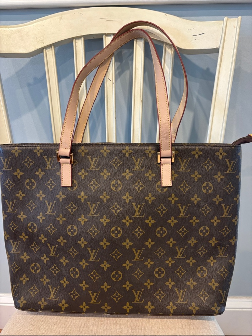 Louis Vuitton Type Monogram Canvas Tote with Natural Straps